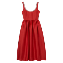 (Same style as Jisoo Jisoo) self-portrait 2024 early autumn genuine red diamond-embellished suspender dress