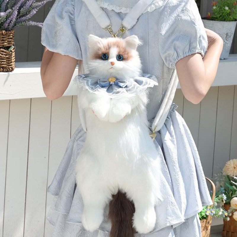 Trendy realistic cat backpack for women, cute cat-themed outdoor travel bag, perfect as a birthday gift for children.