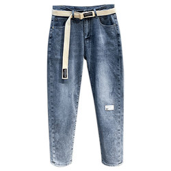 ສາຍແອວ jeans ຜູ້ຊາຍ trendy brandy elastic slim fit Korean style trendy men's 2024 summer thin nine-point pants casual small-leg pants