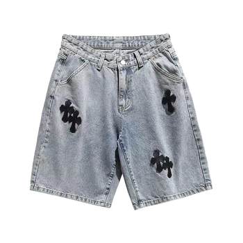 American cross denim shorts men's summer summer ບາງສະບັບພາສາເກົາຫຼີວ່າງຊື່ ins high street fashion brand pants ຫ້າຈຸດ