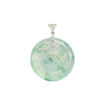 (Self-operated) Qianyu Shiguang Myanmar natural A-grade jade ice transparent floating green flower K gold small safety buckle pendant