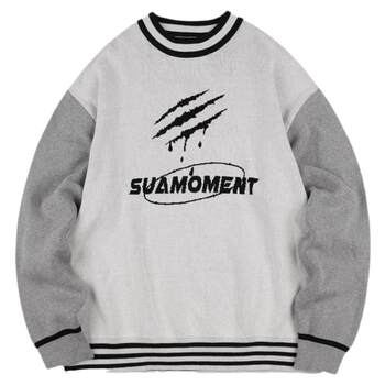 Suamoment scratch retro contrast sweater ຜູ້ຊາຍ trendy ຍີ່ຫໍ້ໃຫມ່ 2021 ດູໃບໄມ້ລົ່ນຄູ່ຜົວເມຍໃສ່ sweater ຄໍຮອບ