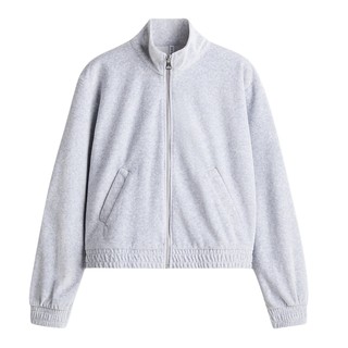 Hm women's short jacket 2025 winter new hooded jacket stand collar velvet full zipper jacket 1297139