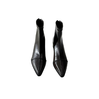 Lotus mansion retro slim boots with thick heel stitching