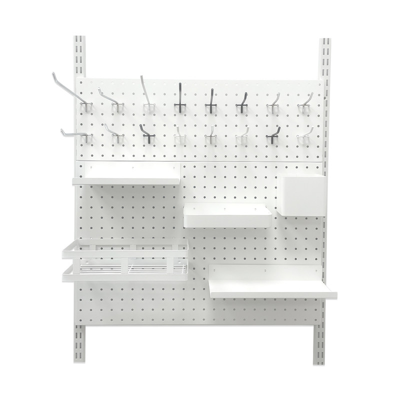 Adjustable metal perforated wall storage rack