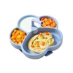 Baby meal plate, suction cup, grid plate, baby silicone straw, food bowl, eating training spoon, children's tableware set