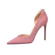 LilyWei (Pink Mist Rose) high-end pink high-heeled shoes with rivets sexy fashionable shoes large size 41-43