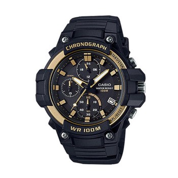 Casio waterproof sports style black gold watch