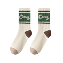 Zhuji socks womens mid-calf socks 2023 new autumn and winter pure cotton green bear winter sports stockings trend