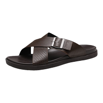 Jeep slippers for men summer 2024 new genuine leather non-slip anti-odor casual summer outdoor beach sandals
