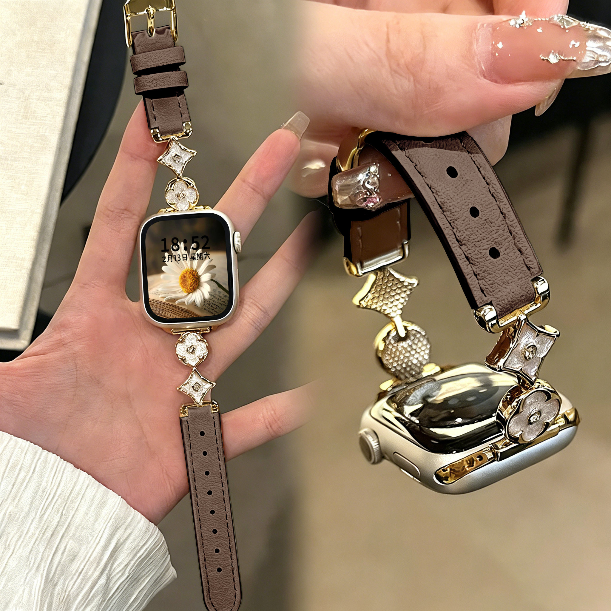 Yousousou is a stylish new four-leaf clover leather band suitable for Apple Watches 10 and 11. It features premium metal and is made of leather.
