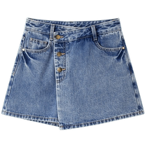 PEACEBIRD Womens Retro Denim Skirts 2024 Summer New Fashion A-Line Denim Skirts Wide Leg Shorts