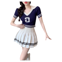 College style jk uniform suit for women summer pure desire short-sleeved midriff-baring top high-waisted pleated skirt two-piece set