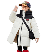 YaYa Childrens Clothing 2024 Winter Mid-Length Hooded Fashionable Korean Style Medium and Large Childrens Warm Down Jacket for Boys and Girls X