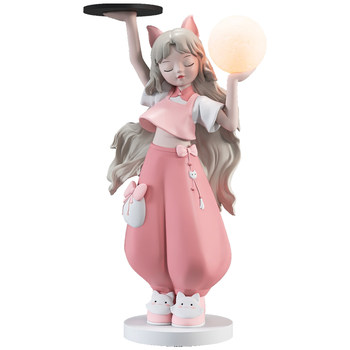 Cream style cat ear girl's ornament with tray night light