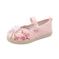 Spring and summer new style old Beijing childrens embroidered shoes beaded cloth shoes princess shoes ancient Chinese style breathable Hanfu shoes