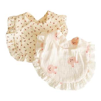 Baby pure cotton gauze lace Princess bib baby saliva towel soft and breathable four seasons thin pocket spitting towel