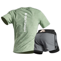 Running suit mens fitness short-sleeved training marathon summer quick-drying ice silk track and field sports clothing sports equipment