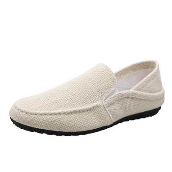 ເກີບ Doudou 2024 ເກີບຜູ້ຊາຍໃຫມ່ lazy slip-on linen canvas ເກີບຜູ້ຊາຍ trendy ເກີບຂັບລົດ soft-soled