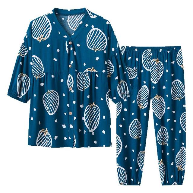 Summer thin cotton silk pajamas, cool in mom's large size