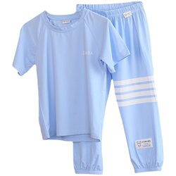 Children's ice mesh short-sleeved shirt sports trousers suit summer sun protection half-sleeved T-shirt bloomers for boys and girls