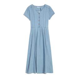 Miding blue denim skirt dress women's summer a-line skirt niche literary retro forest style skirt long for small people