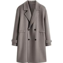 PEACEBIRD Men's Wool Coat Sheep Wool Mid-Length Double-breasted Double-sided Wool Coat