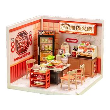 Ruolei panda hot pot restaurant diy house assembly toys