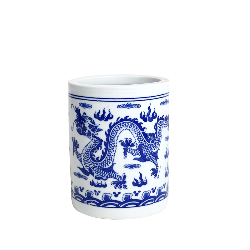 光祖陶瓷毛笔笔筒青花瓷景德镇瓷器书法文房笔筒毛笔桶大号中号中国风