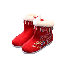 Girls Hanfu embroidered shoes childrens old Beijing cloth shoes ethnic style costume cotton shoes velvet boots baby princess shoes