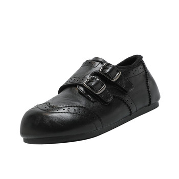 Nidz brogue children's small leather shoes autumn and winter plus velvet second cotton british style boys black girls casual loafers