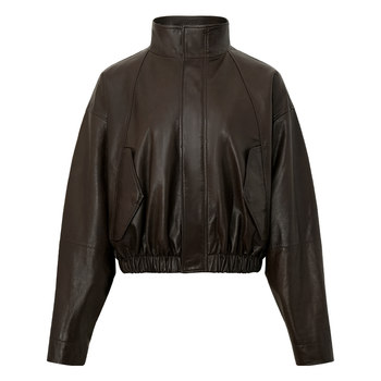 JOMODE {Retro Wave} Jingkou Vegetable Tanned Fashion Lambskin Brown Collar Short Stand Collar Jacket Leather Retro