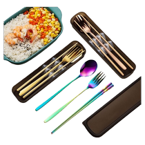 304 stainless steel portable tableware three-piece set Outdoor student travel portable Korean tableware can be engraved with logo