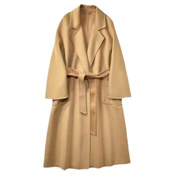 高端水波纹双面羊绒大衣女长款气质西装领过膝浴袍款羊毛双面呢