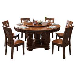 Solid wood dining table and chair combination Chinese round rural hotel 10 people table with carved rubber wood large round table