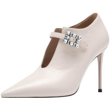 Fetal cowhide stiletto pointed toe short boots jooc fashion