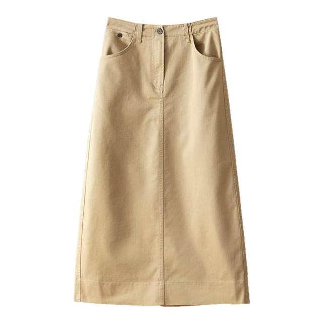 Manwen, good Japanese goods, commuting workwear feel, retro placket zipper, crisp small A-line mid-length skirt 5A015