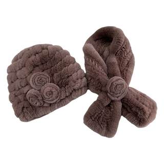 Rex rabbit fur warm mom hat and scarf set
