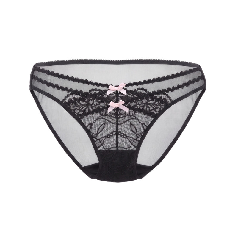 "LG" First Blossom Jasmine* Pure and Delicate Thin Straps, Hollowed-Out Cross Bow, Sexy Mesh See-Through Cotton Crotch Panties for Women