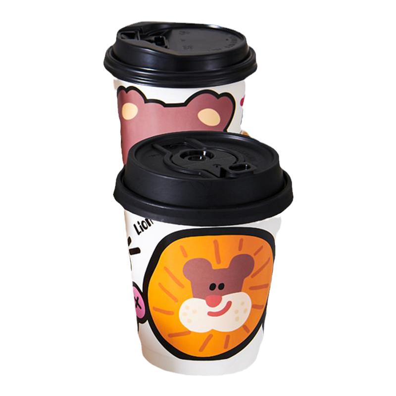 Disposable double-layer thickened paper cup with lid to prevent leakage