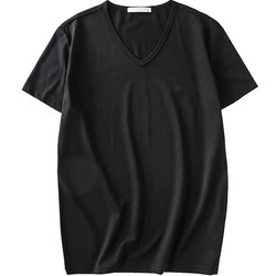 Modal cotton short-sleeved t-shirt men's V-neck solid color black summer ice silk ice-slim trendy half-sleeve bottoming shirt