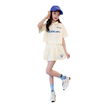 Girls polo shirt summer suit skirt 2024 new style childrens short-sleeved suit high-end big childrens sweet and cool style clothes