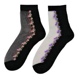 Cotton bottom silk socks for women summer thin 2024 hot style crystal stockings mid-length anti-slip and anti-snapping stockings for women short socks