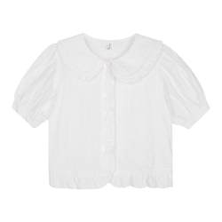 Xinbangbang homemade Korean soft temperament puff sleeve top for women fresh ruffled doll collar ເສື້ອແຂນສັ້ນ