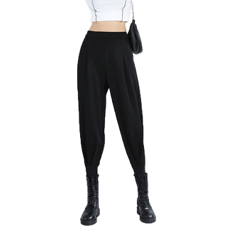 女士黑色加绒束脚哈伦裤女2025新款秋冬小个子萝卜休闲马丁靴裤女