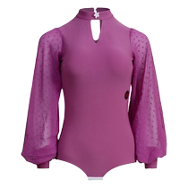 Danbaoluo Lantern Sleeve Dance Suit Womens Neck Guard Small Turtle Collar Waltz Top National Standard Dance Suit Jumpsuit Long Sleeve