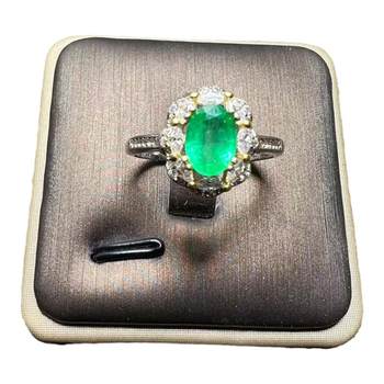 Natural emerald ring 5 x 7 925 silver finely inlaid natural emerald wood colored gemstone jewelry