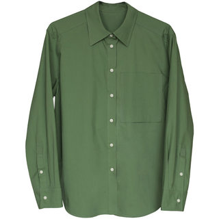 宽松直筒长袖纯棉翻领衬衫复古绿色高支棉衬衣慵懒廓型上衣外套女