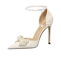 Lily Wei 2024 new summer style French bow high heels large size 41 to 43 hollow sandals fairy style