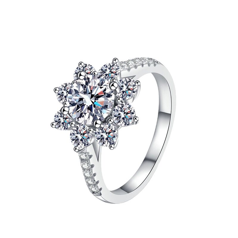 Moissanite Diamond Ring S925 Silver Women's Wedding Ring Sunflower